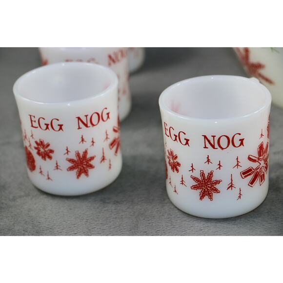 Vintage Fire King Snowflake Egg Nog Bowl and 8 Cups Anchor Hocking - Picture 6 of 12